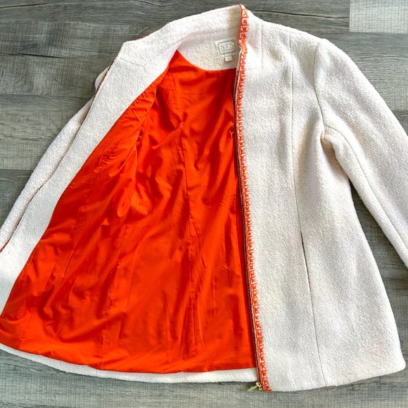 Sail to Sable Hand-Embroidered Boucle Zip Coat in Creme (size L) - Picture 8 of 14